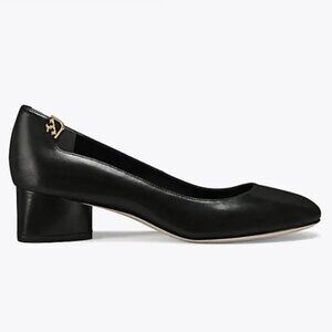 Tory Burch Elizabeth Leather Pumps Shoes Round Toe Logo Block Heel Minimalist 6